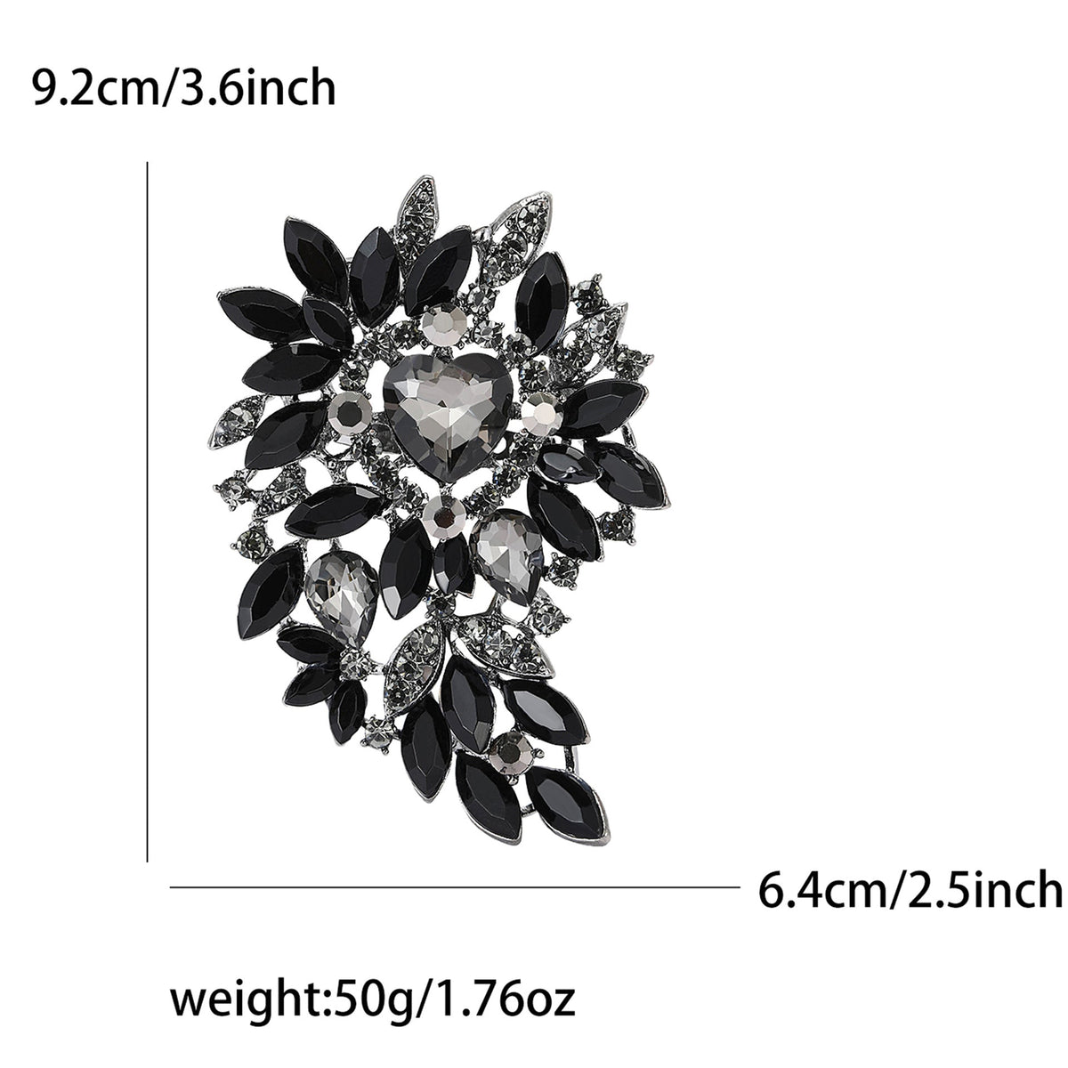 Large Rhinestone Leaf Heart Brooch PA5293 - view 5