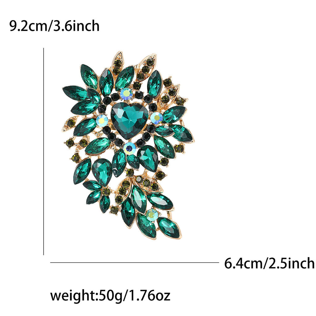 Large Rhinestone Leaf Heart Brooch PA5293 - view 4