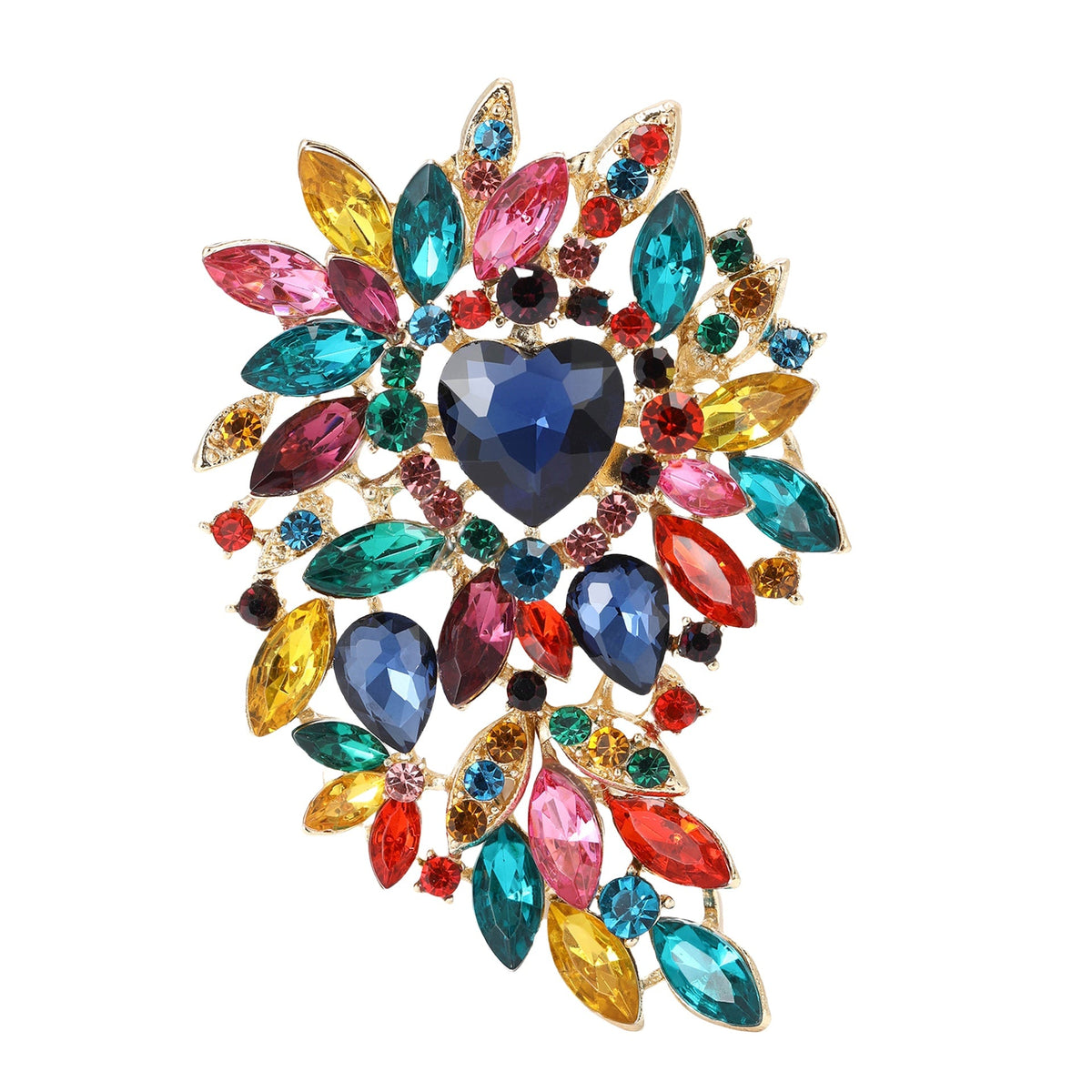 Large Rhinestone Leaf Heart Brooch PA5293