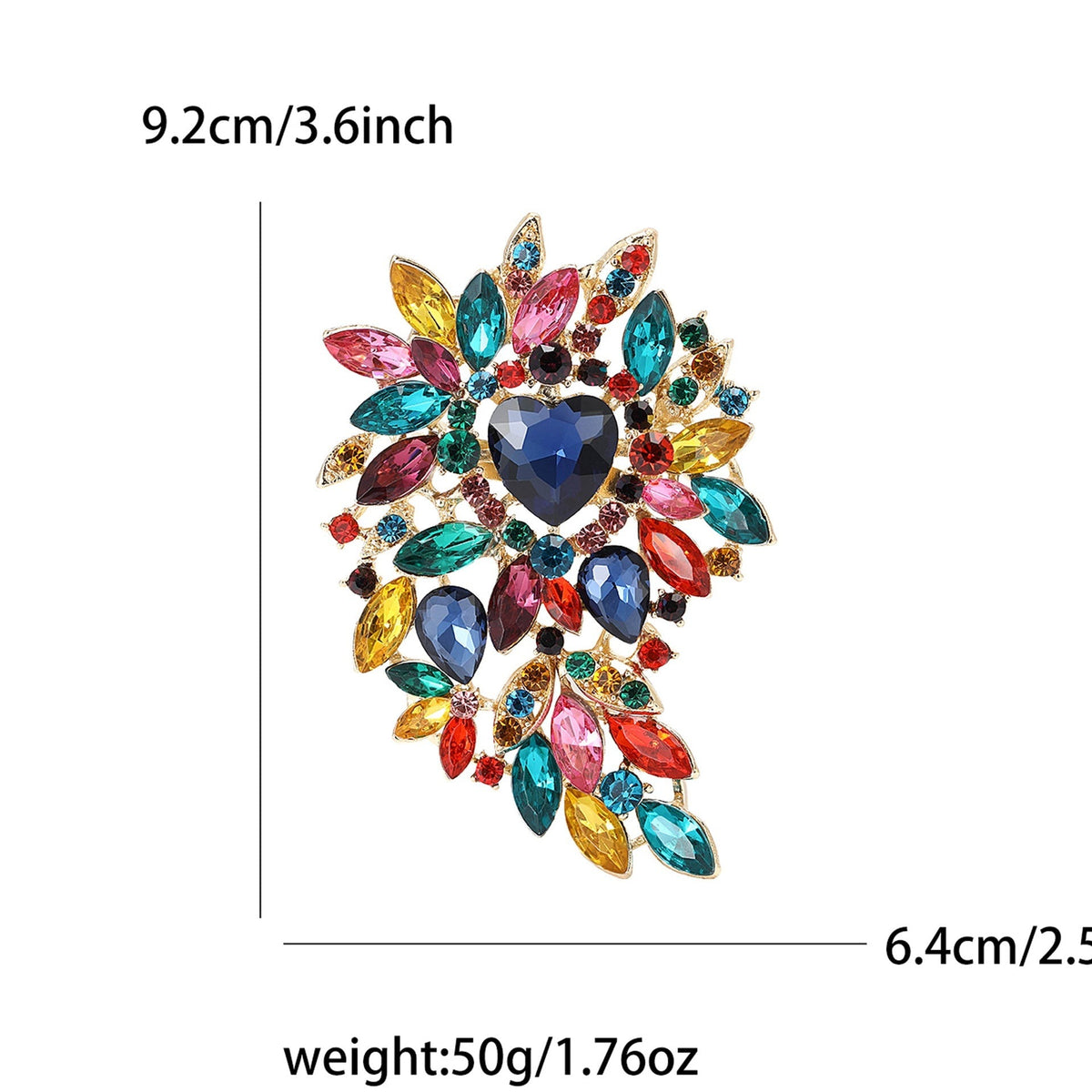 Large Rhinestone Leaf Heart Brooch PA5293 - view 3