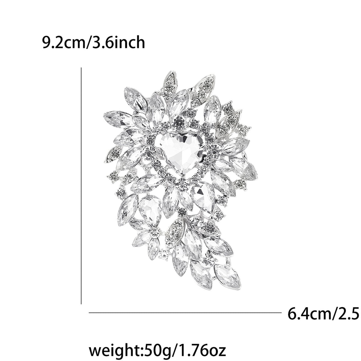 Large Rhinestone Leaf Heart Brooch PA5293 - view 10
