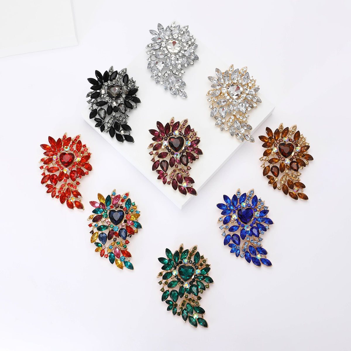Large Rhinestone Leaf Heart Brooch PA5293 - view 11