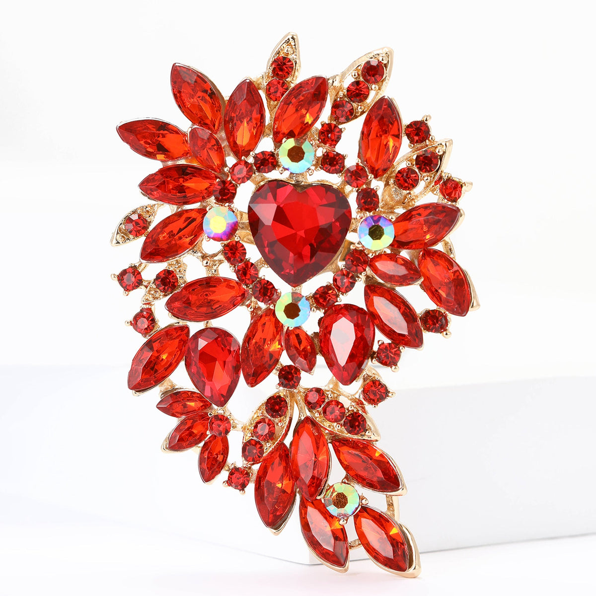 Large Rhinestone Leaf Heart Brooch PA5293 - view 14