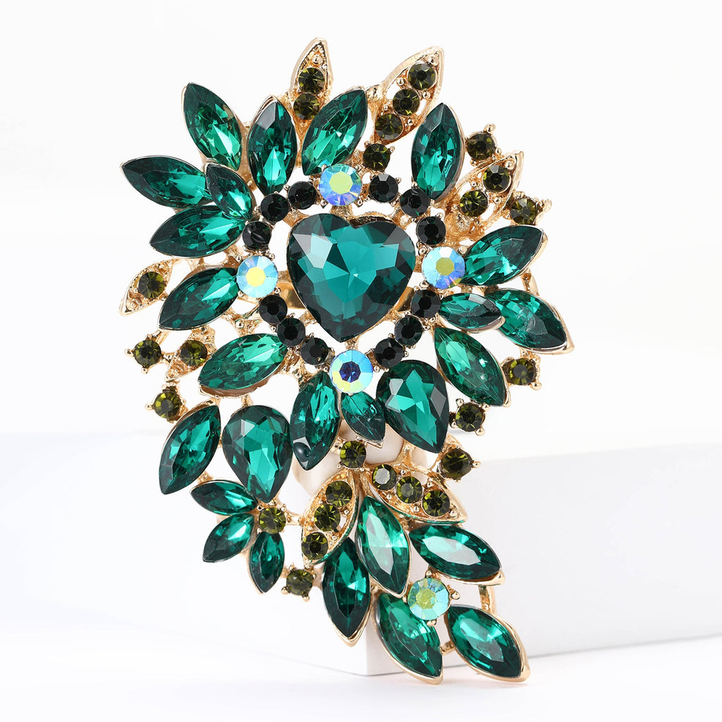 Large Rhinestone Leaf Heart Brooch PA5293 - view 15