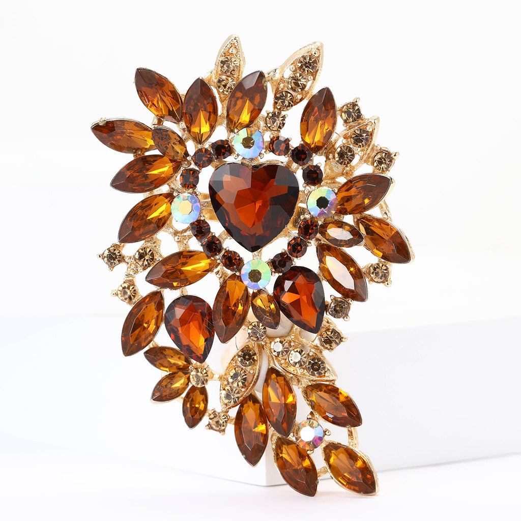 Large Rhinestone Leaf Heart Brooch PA5293 - view 17