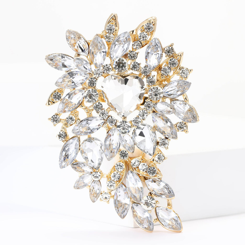 Large Rhinestone Leaf Heart Brooch PA5293 - view 18