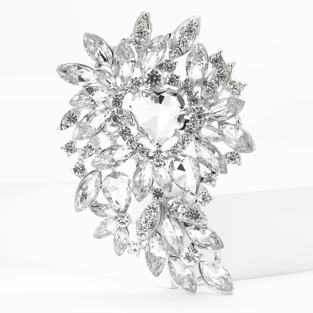 Large Rhinestone Leaf Heart Brooch PA5293 - view 19
