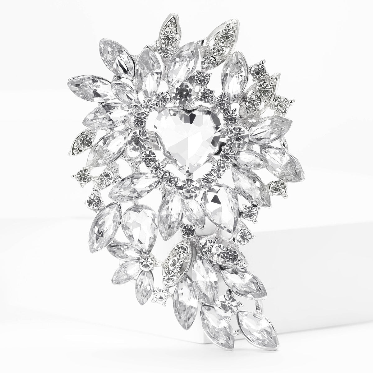 Large Rhinestone Leaf Heart Brooch PA5293 - view 19