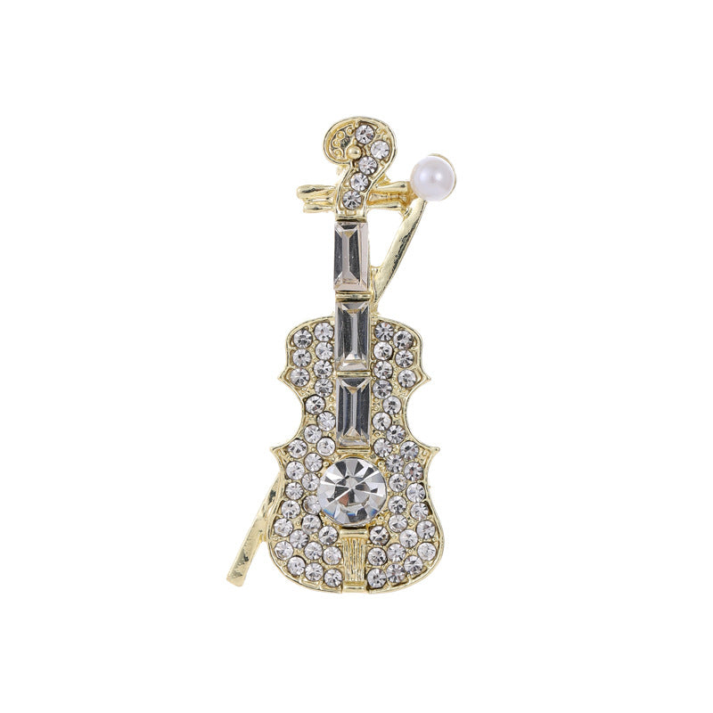 Rhinestone Pearl Instrument Violin Brooch PA5295