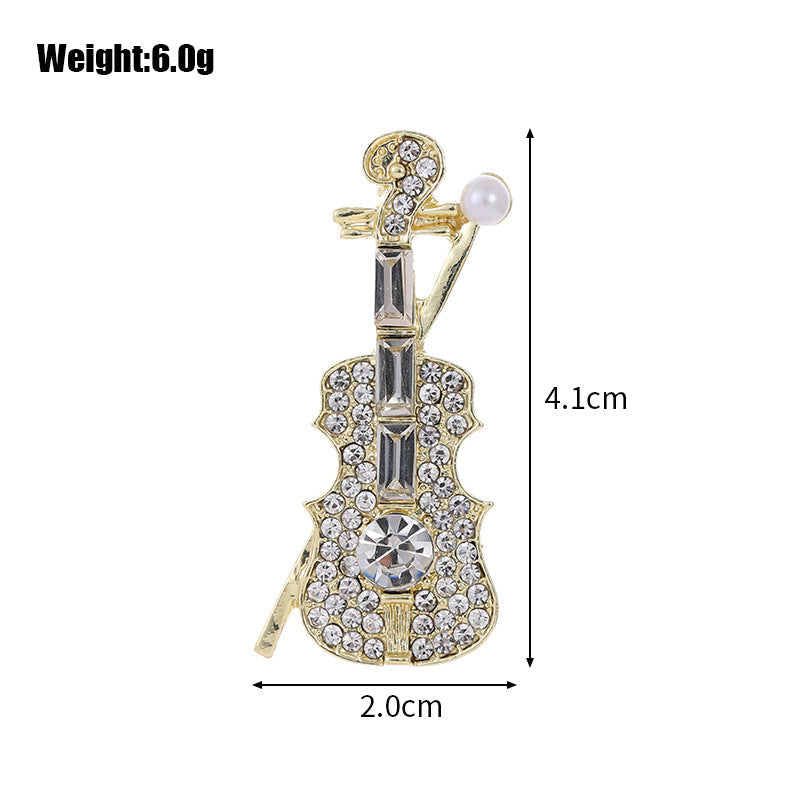 Rhinestone Pearl Instrument Violin Brooch PA5295