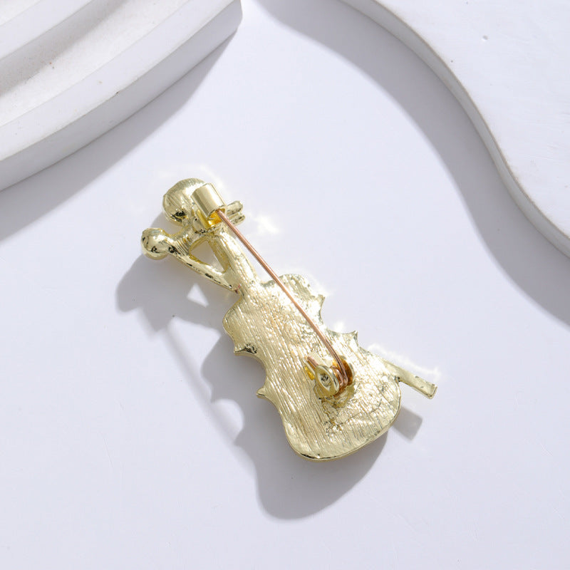 Rhinestone Pearl Instrument Violin Brooch PA5295
