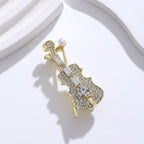 Rhinestone Pearl Instrument Violin Brooch PA5295