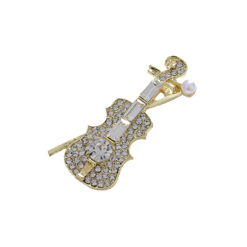 Rhinestone Pearl Instrument Violin Brooch PA5295
