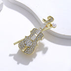 Rhinestone Pearl Instrument Violin Brooch PA5295