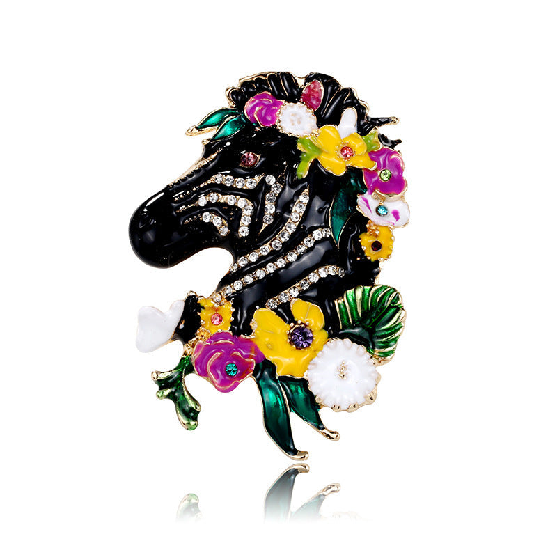 Enamel Floral Zebra Brooch PA5299