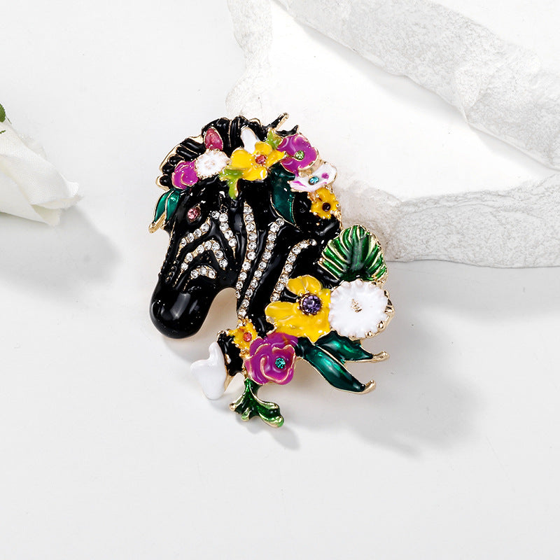 Enamel Floral Zebra Brooch PA5299 - view 3