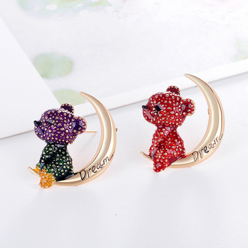 Cute Moon Bear Alloy Oil Dripping Brooch PA5311