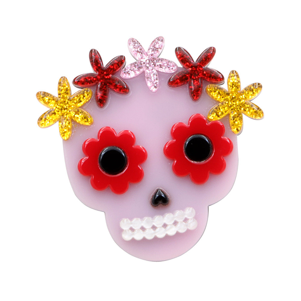Halloween Sugar Skull Acrylic Brooch PA5342