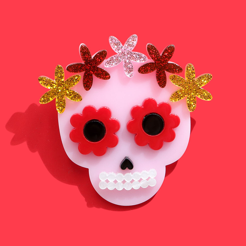 Halloween Sugar Skull Acrylic Brooch PA5342