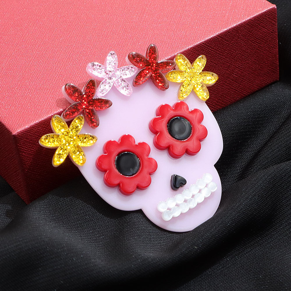 Halloween Sugar Skull Acrylic Brooch PA5342