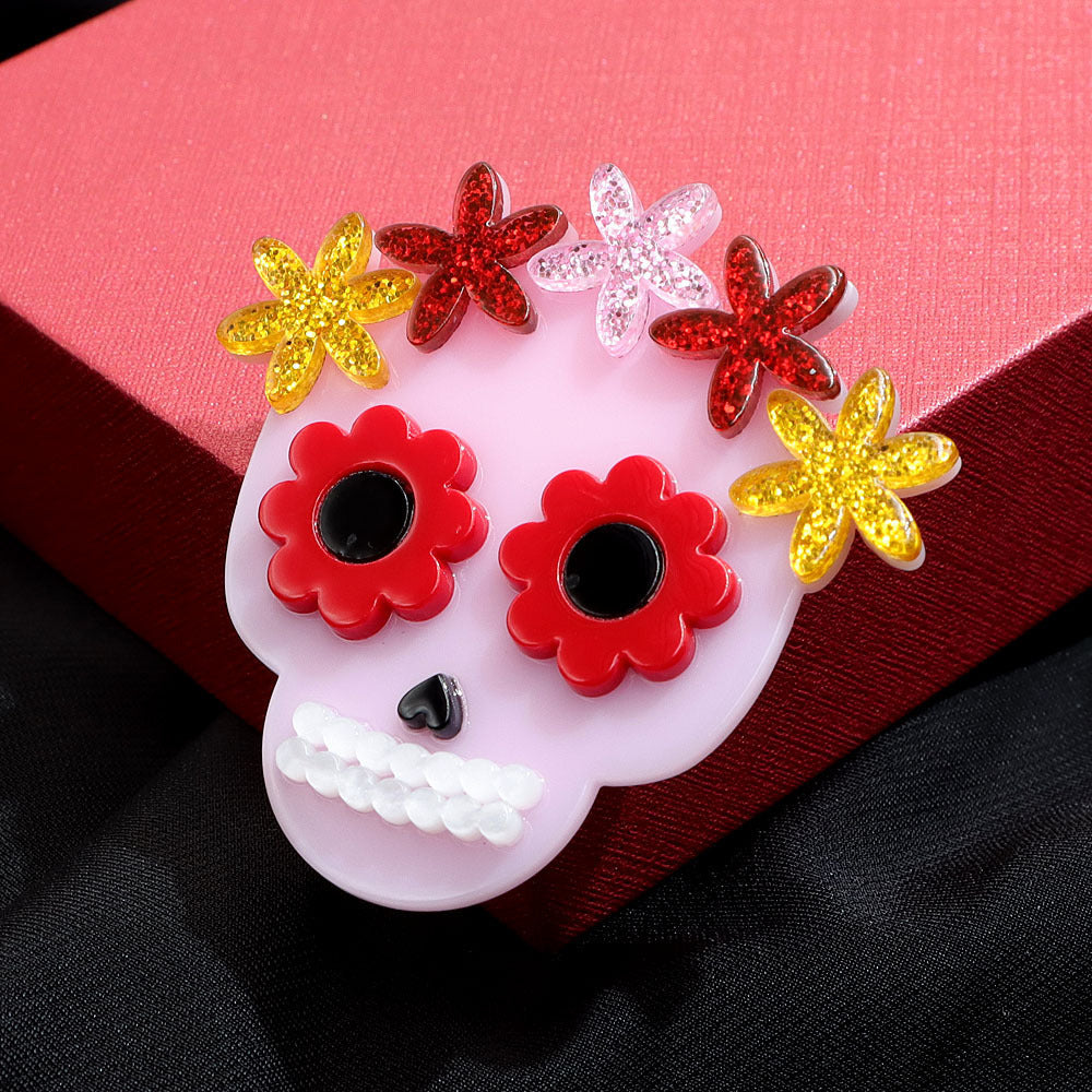 Halloween Sugar Skull Acrylic Brooch PA5342