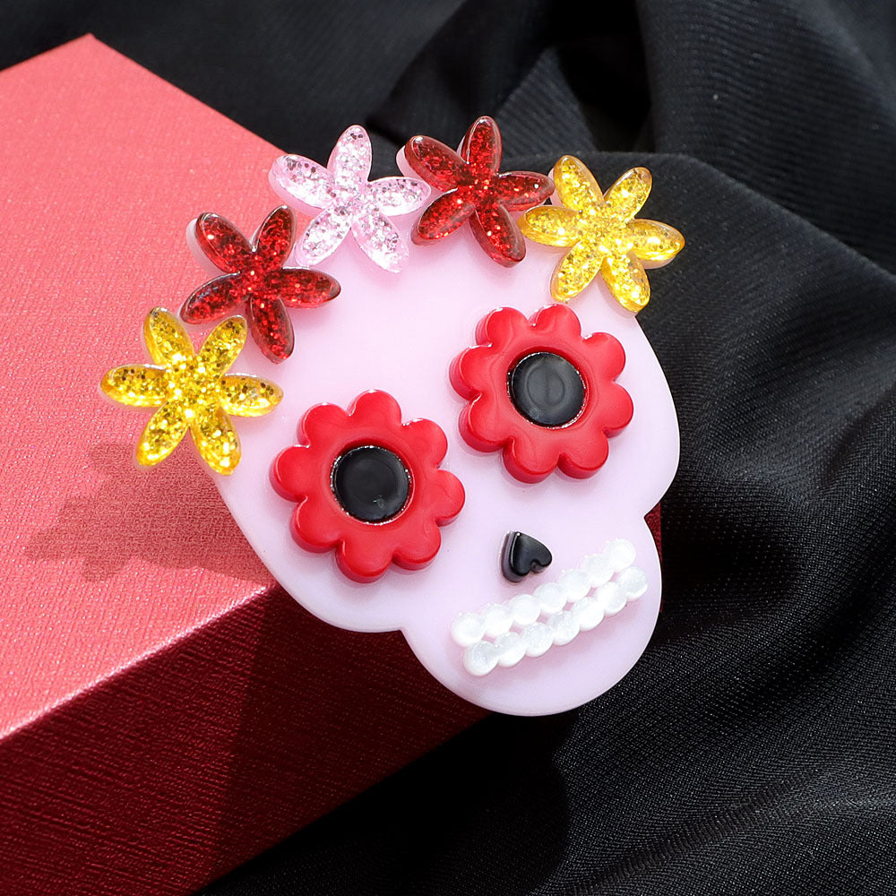 Halloween Sugar Skull Acrylic Brooch PA5342