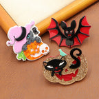 Pumpkin With Black Kitten Acrylic Brooch PA5346