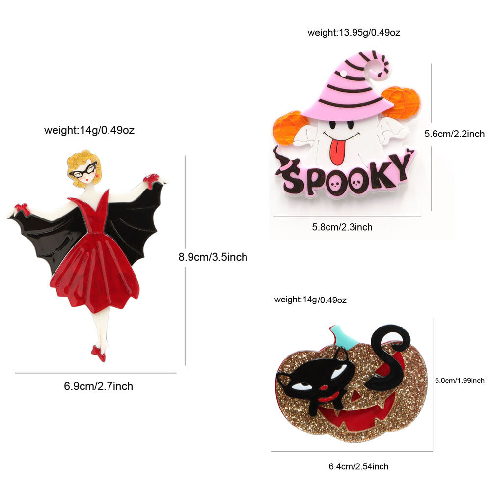 Pumpkin With Black Kitten Acrylic Brooch PA5346