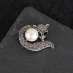 Rhinestone Crystal Pearl Fox Brooch PA5367
