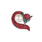 Rhinestone Crystal Pearl Fox Brooch PA5367