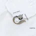 Rhinestone Crystal Pearl Fox Brooch PA5367