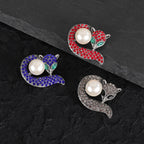 Rhinestone Crystal Pearl Fox Brooch PA5367