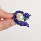 Rhinestone Crystal Pearl Fox Brooch PA5367