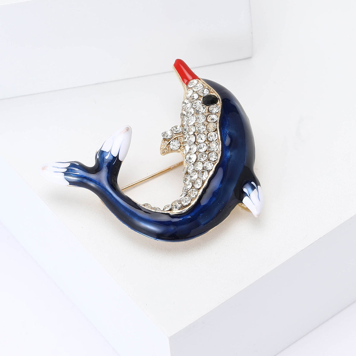 Cute Drip Oil Rhinestone Dolphin Brooch PA5395