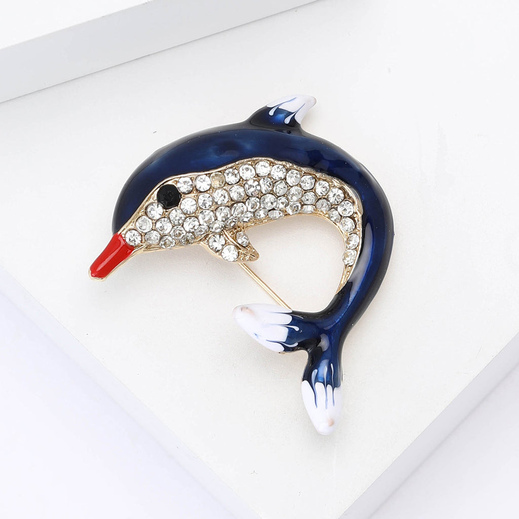 Cute Drip Oil Rhinestone Dolphin Brooch PA5395