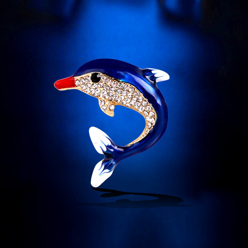Cute Drip Oil Rhinestone Dolphin Brooch PA5395