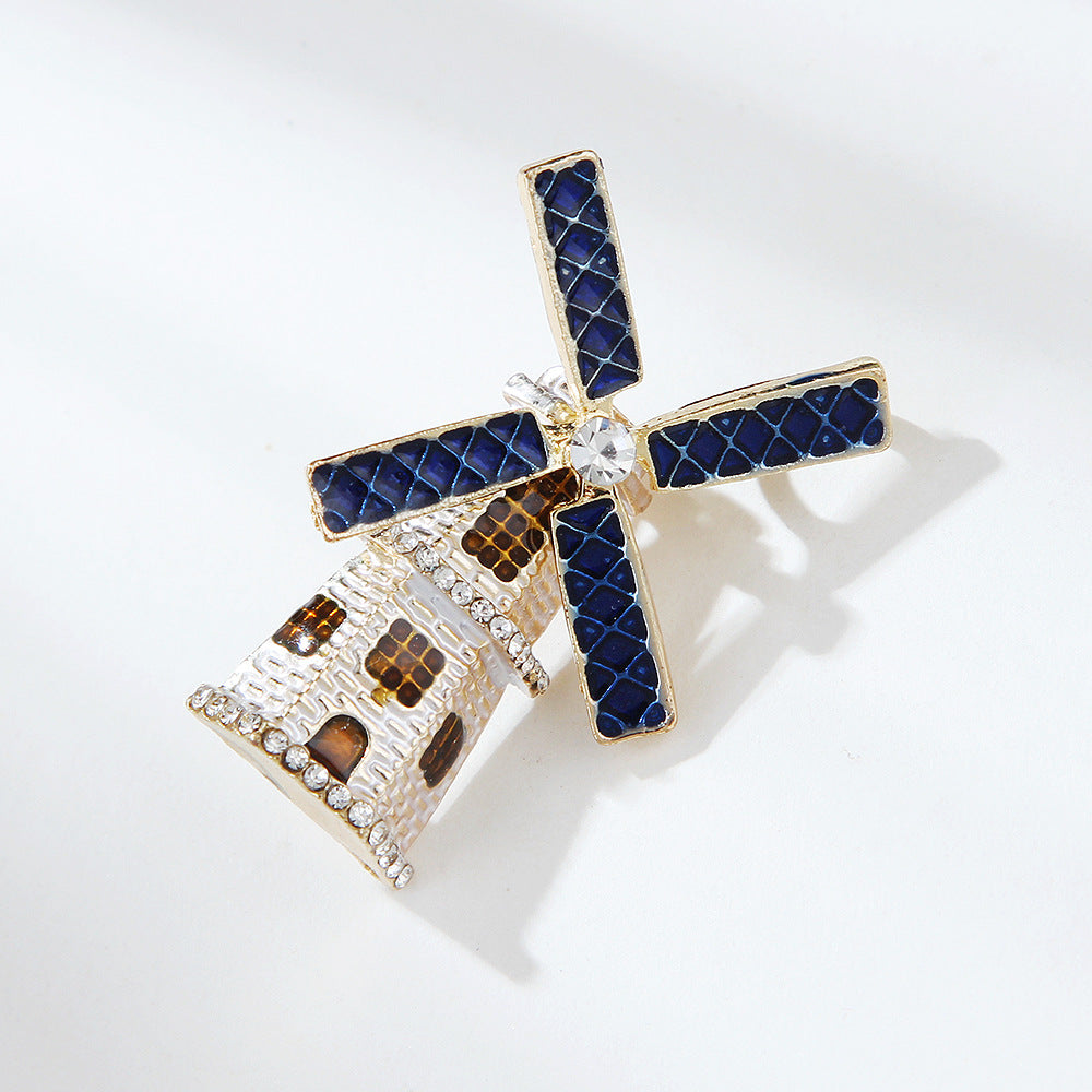 Enamel Lighthouse Windmill Rhinestone Brooch PA5401 - view 4