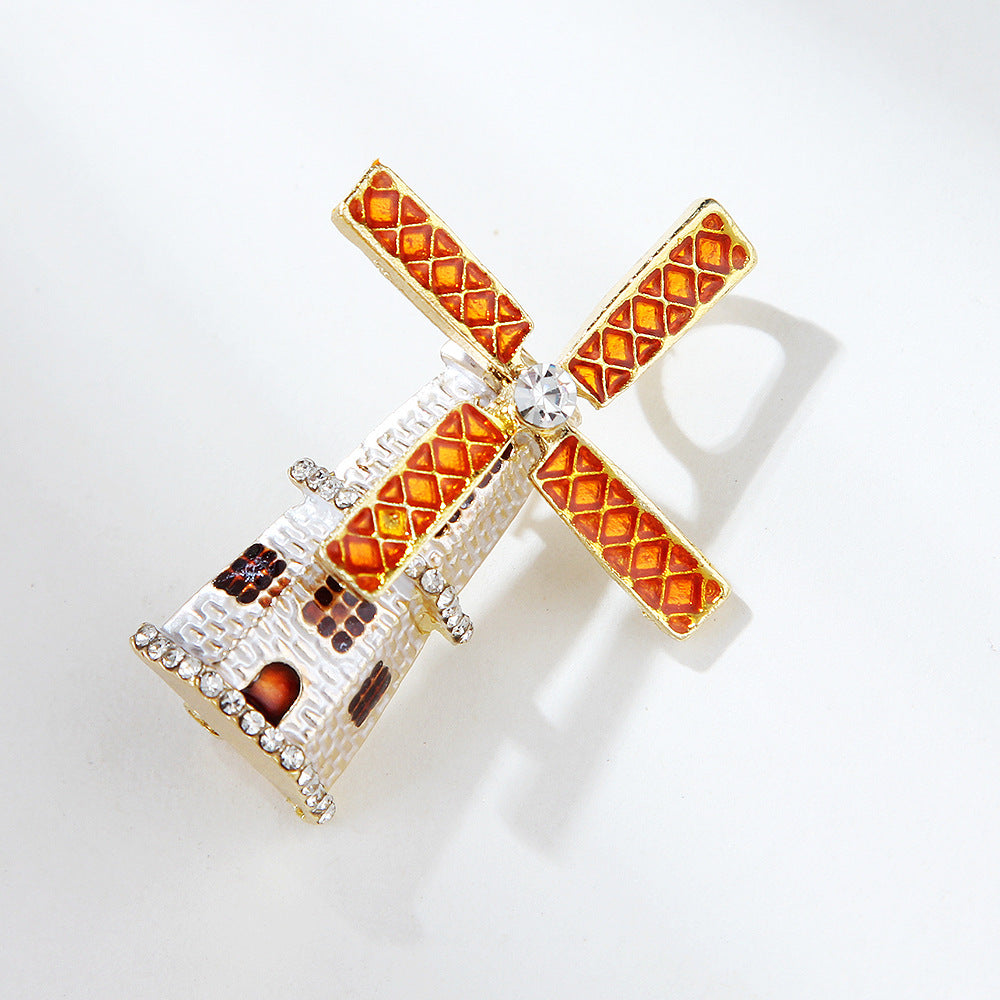Enamel Lighthouse Windmill Rhinestone Brooch PA5401 - view 3