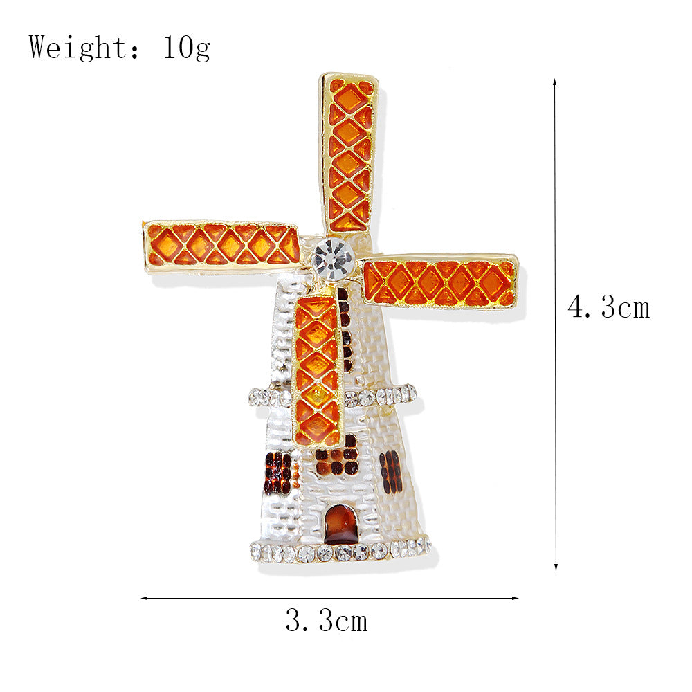 Enamel Lighthouse Windmill Rhinestone Brooch PA5401 - view 2
