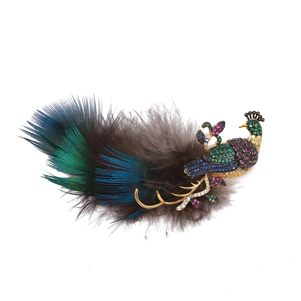 Peacock Feathers Crystal Rhinestone Brooch PA5427