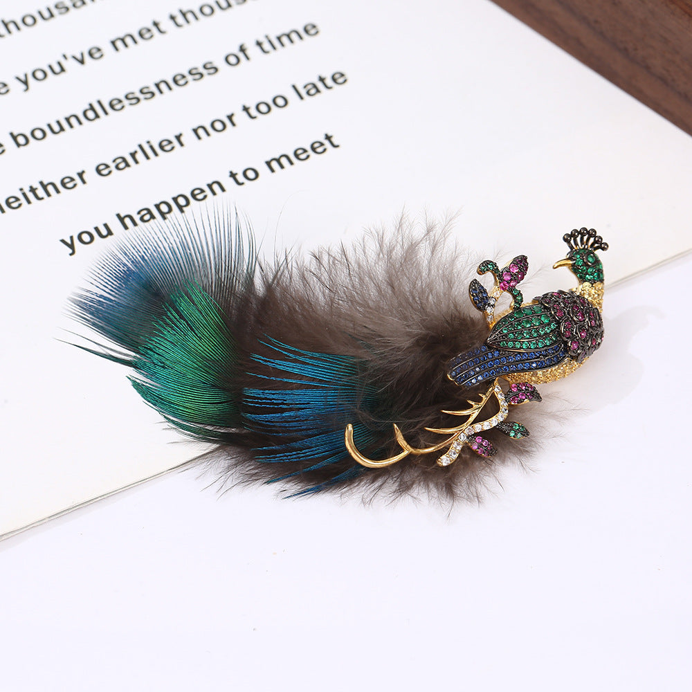Peacock Feathers Crystal Rhinestone Brooch PA5427 - view 3