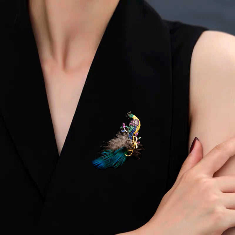 Peacock Feathers Crystal Rhinestone Brooch PA5427 - view 4
