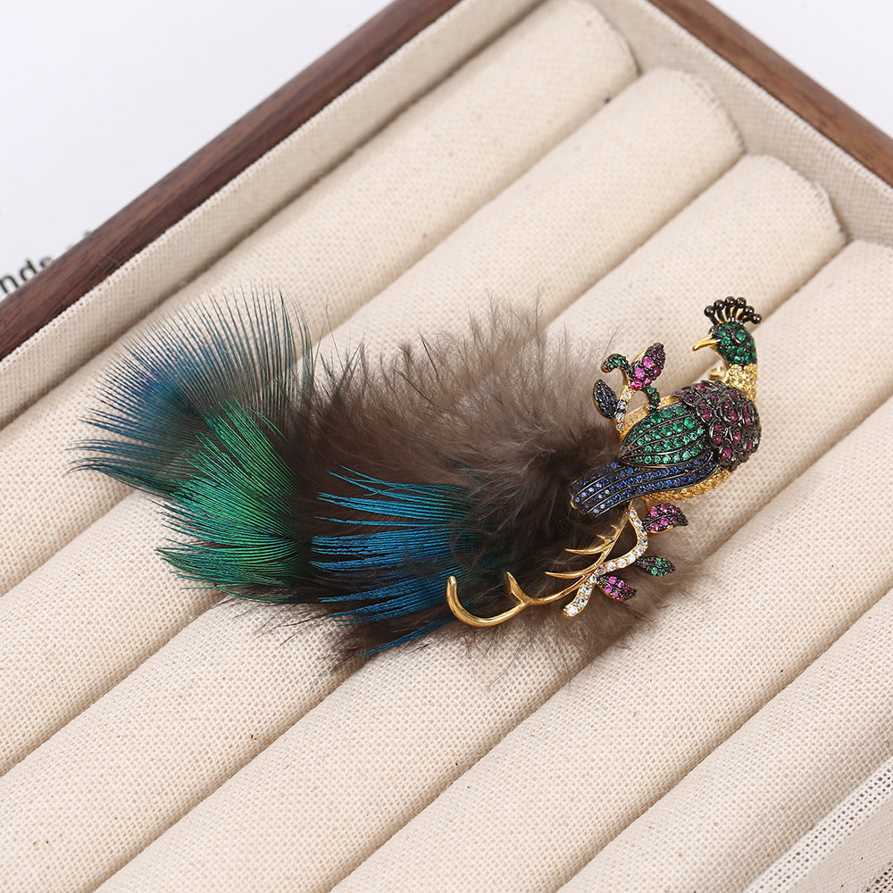 Peacock Feathers Crystal Rhinestone Brooch PA5427 - view 7