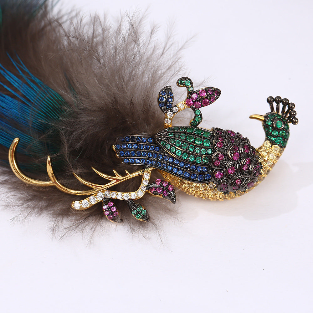 Peacock Feathers Crystal Rhinestone Brooch PA5427 - view 2