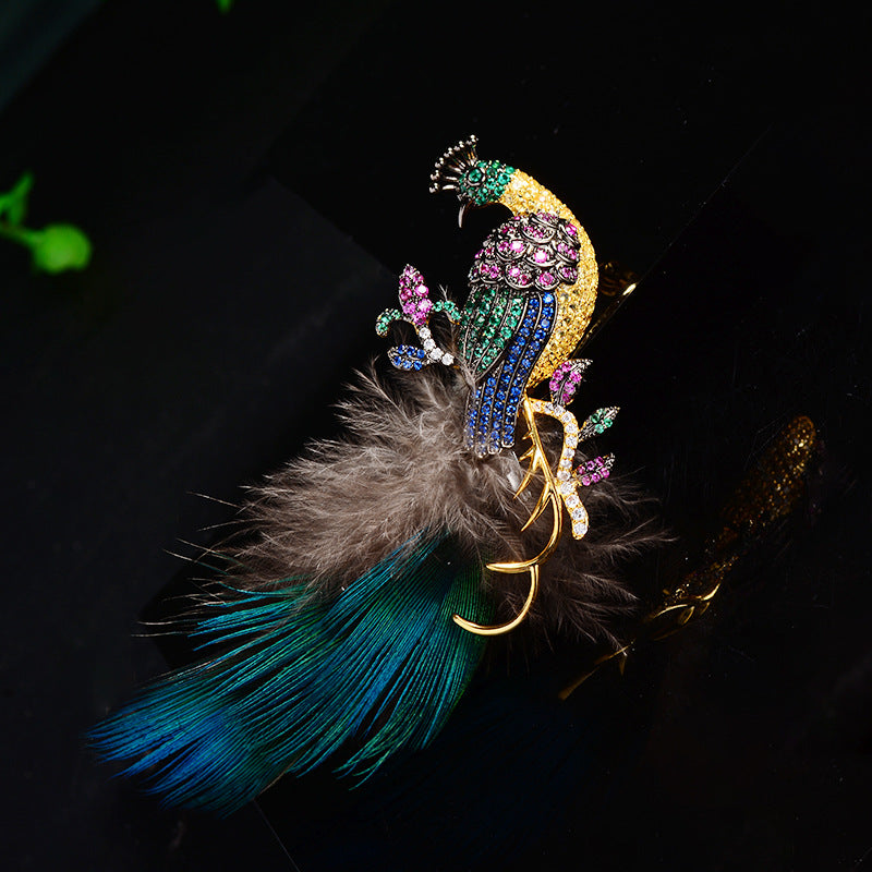 Peacock Feathers Crystal Rhinestone Brooch PA5427 - view 6