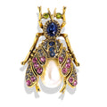 Fly Mother of Pearl Rhinestone Brooch PA5484