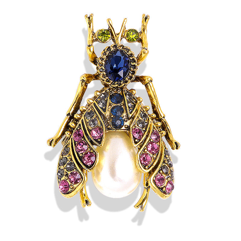 Fly Mother of Pearl Rhinestone Brooch PA5484