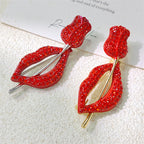 Red Lipped And Rose Rhinestone-Embellished Alloy Brooch PA5504 - view 2