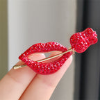 Red Lipped And Rose Rhinestone-Embellished Alloy Brooch PA5504 - view 4