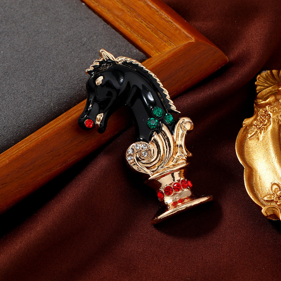 Chess Horse-Shaped Rhinestone Brooch PA5543 - view 2